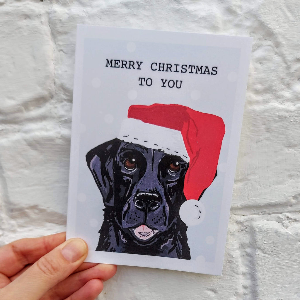 Black Labrador Santa Card