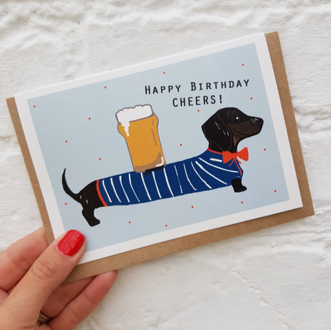 'Cheers' sausage dog card